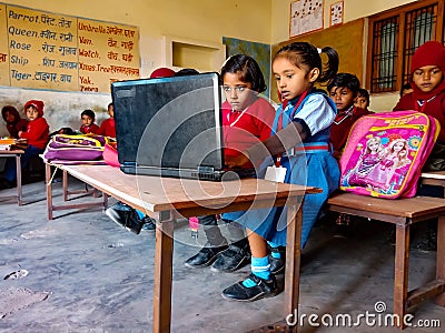 Asian school female students learning about computer system at private school classroom in india January 2020 Editorial Stock Photo