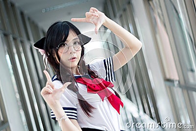 Asian school girl Stock Photo