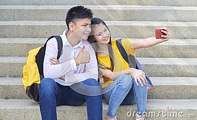 Asian schoolchildren, male and female Stock Photo