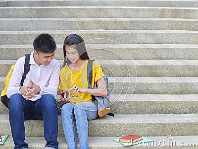 Asian schoolchildren, male and female Stock Photo