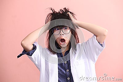 Asian scientist gets mad Stock Photo