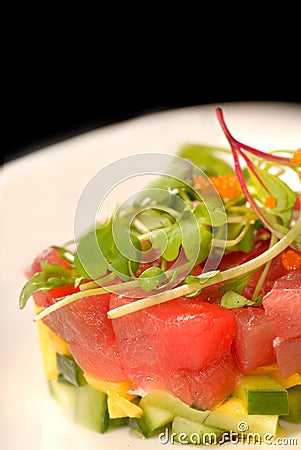 Asian seafood tartare with tuna and mango Stock Photo