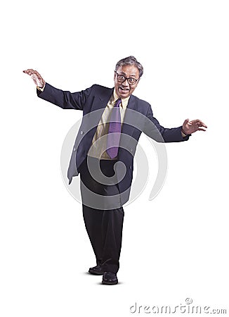 Asian senior business man playing like a ghost funny emotion iso Stock Photo