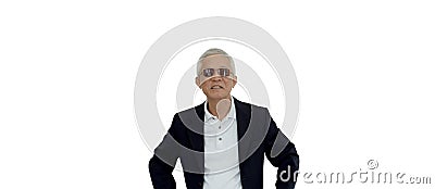 Asian senior executive businessman in smart casual suit jacket business with confidence copy space Stock Photo