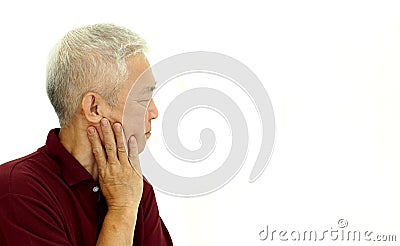 Asian senior man thinking unhappy with copy space Stock Photo