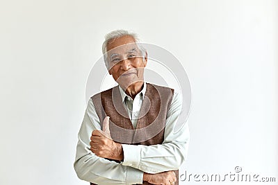 Asian senior old man, Confident and smiling elderly people showing thumb up. Stock Photo