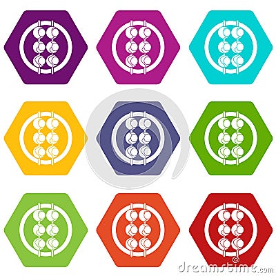 Asian shashlik icon set color hexahedron Vector Illustration