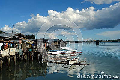 Asian slums on a bay. Stock Photo