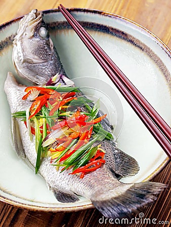 Asian steamed fish Stock Photo