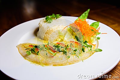 Asian steamed fish with rice Stock Photo