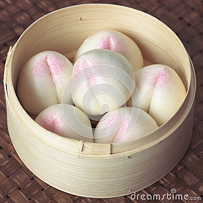 Asian steamed peach buns Stock Photo