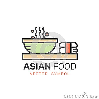 Asian Street Fast Food Bar or Shop, Noodle with Chopsticks Vector Illustration