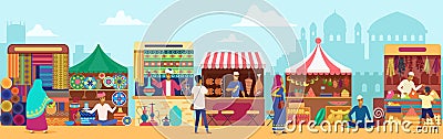 Asian street market flat vector illustration Vector Illustration