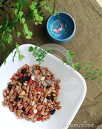 Asian style brown rice granola Stock Photo