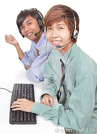 Asian support center agents Stock Photo