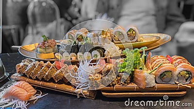 Asian sushi menu. Very big set Stock Photo