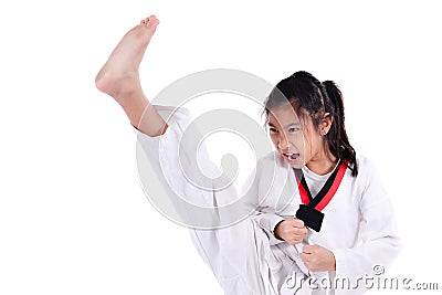 Asian taekwondo girl on with white background. Stock Photo