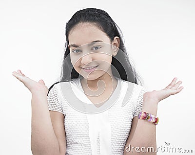 Asian teenage girl with outstretched palms Stock Photo