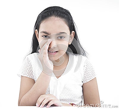 Asian teenage girl whispering Stock Photo