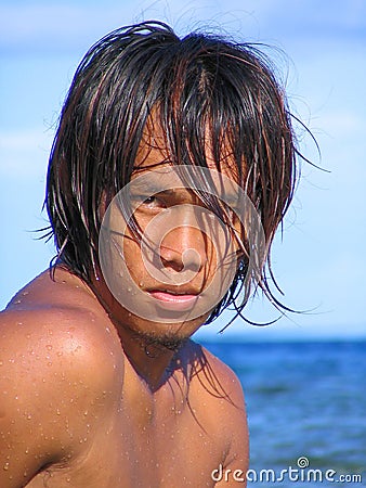 Asian teenager portrait on beach Stock Photo