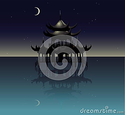 Asian temple building Vector Illustration