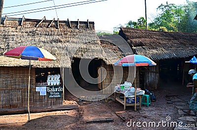 Asian thai old woman people sale food and salt at Ban Bo Kluea village Editorial Stock Photo