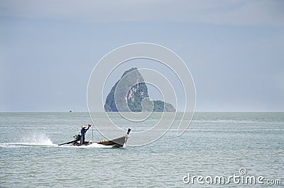 Asian thai people riding wooden passenger boat send and receive Editorial Stock Photo