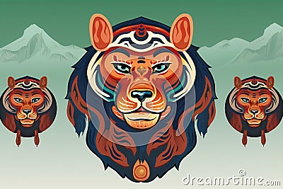 Asian tiger symbol. Generative AI Cartoon Illustration