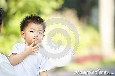 Asian toddler thinking Stock Photo