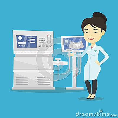 Asian ultrasound doctor vector illustration. Vector Illustration