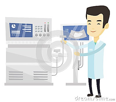 Asian ultrasound doctor vector illustration. Vector Illustration