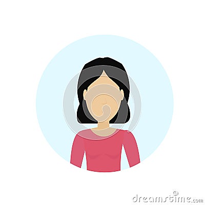 Asian woman avatar isolated faceless female cartoon character portrait flat Vector Illustration