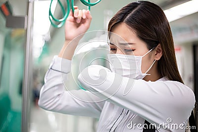 Asian woman cough with mask Stock Photo