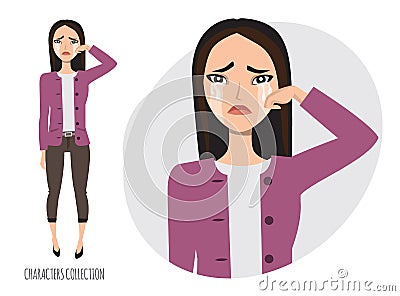 Asian Woman Crying vector Vector Illustration