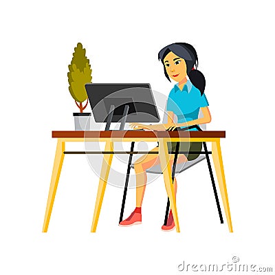 asian woman developing application on computer cartoon vector Vector Illustration