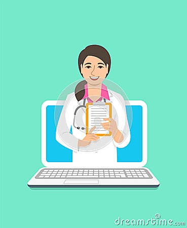 Asian woman doctor online consultation concept Vector Illustration