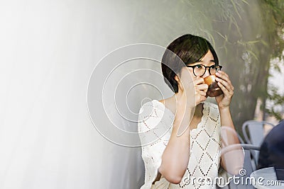 Asian Woman Drinking Tea Relax Concept Stock Photo