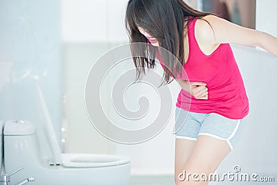 Woman feel pain with constipation Stock Photo