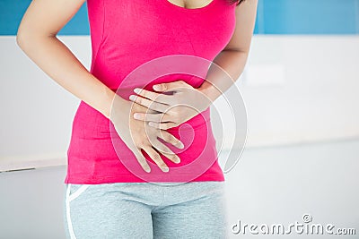 Woman feel pain with constipation Stock Photo
