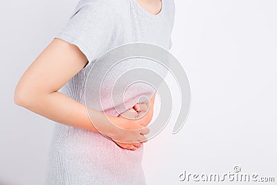 Asian woman having stomachache Stock Photo