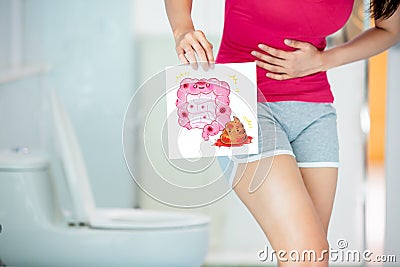 Woman billboard about intestine Stock Photo