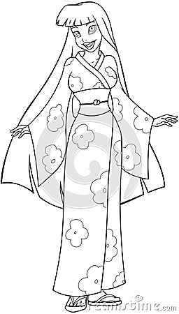Asian Woman In Kimono Coloring Page Stock Image - Image: 38505921