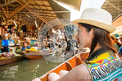 Asian woman looking at vendors pedlar Stock Photo