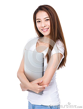 Asian woman with portable computer Stock Photo