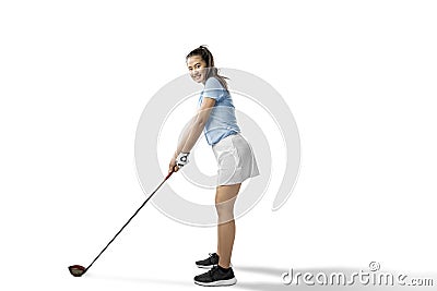 Asian woman ready to swing the wood golf club Stock Photo