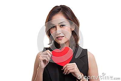 Asian woman with red heart. Stock Photo