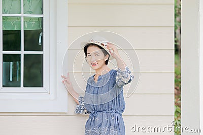 Asian woman relax in resort Stock Photo