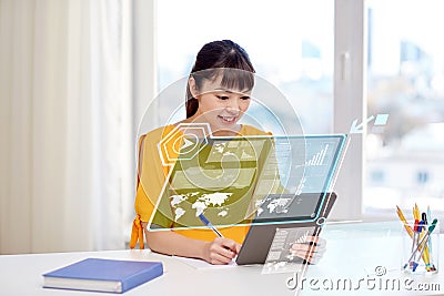 Asian woman student with tablet pc at home Stock Photo