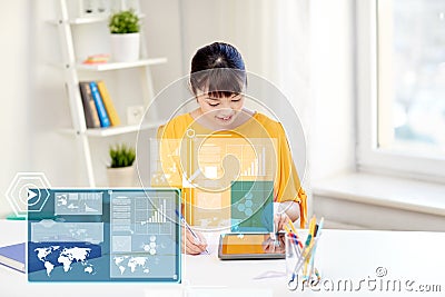 Asian woman student with tablet pc at home Stock Photo