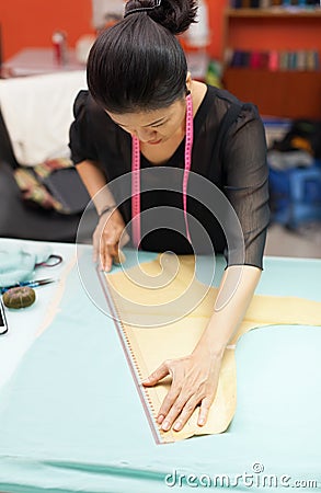 Asian woman tailor fashion clothes dress designer Stock Photo